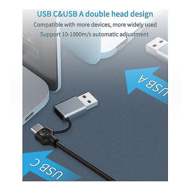 Adaptador de red de conector dual Usb A/usb C, adaptador Ethernet Rj45, tarjeta de red externa Compatible con Lapt