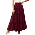 thumbnail image 3 of Girls Skirt Solid Boho Casual Tiered High Waist A Line Flowy Long Skirt - Elastic Waist Maxi Skirt Ruffle Long Skirt with Drawstring Casual Skirt - Summer Swing Ankle Length Skirts Wine S, 3 of 9
