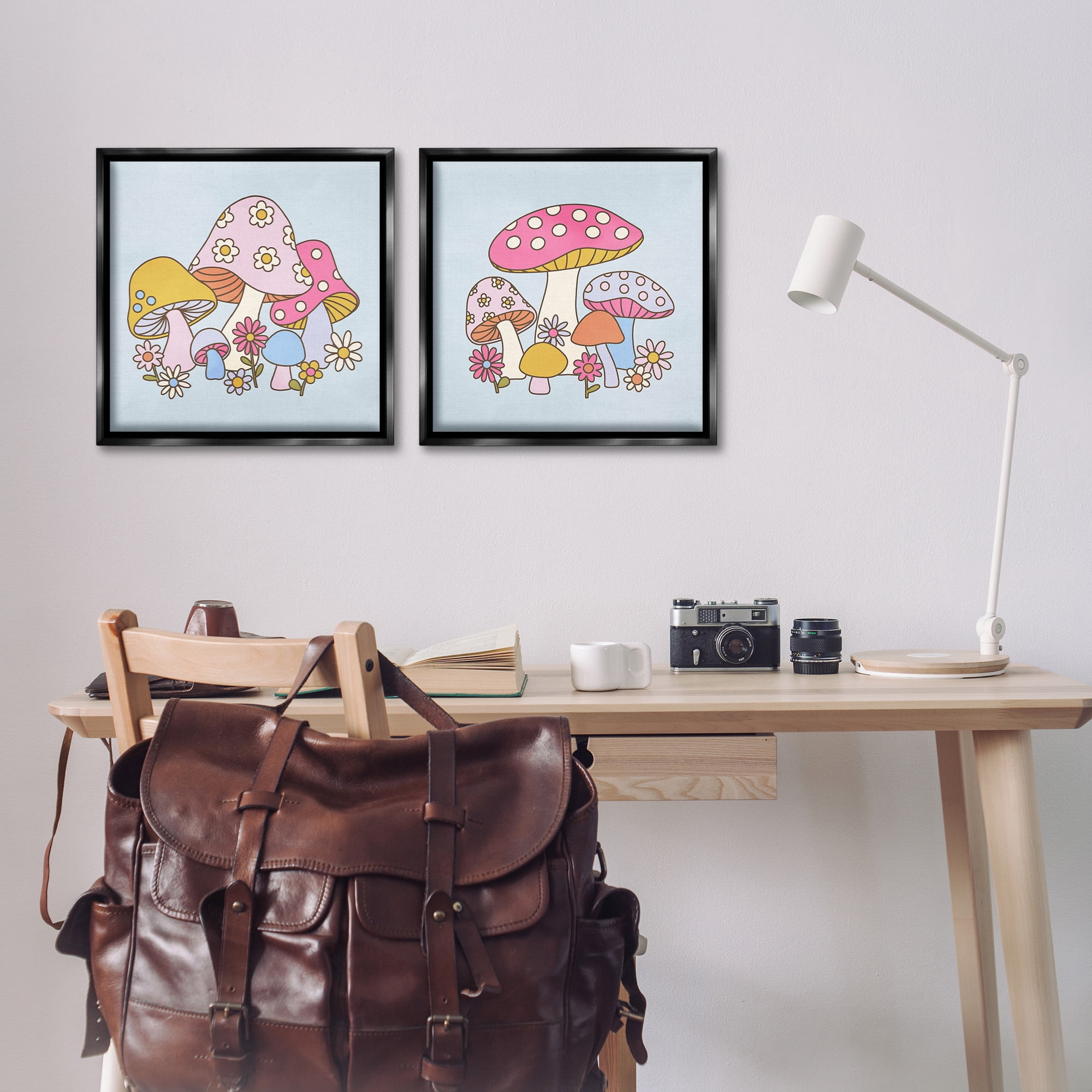 Stupell Industries Groovy Floral Mushrooms Botanical & Floral Painting Black Floater Framed Canvas Art Print Wall Art, 18 x 18, Set of 2