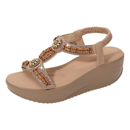 

CBGELRT Womens Sandals Pink Studded Jelly Sandals for Women Summer New foreign Trade Large Fashion Sandals Flower Wedge Heel Thick Sole Roman Sandalsv Womens Sandals With Heels