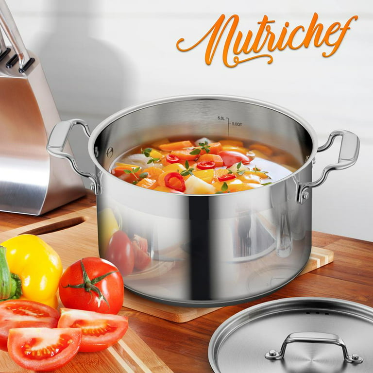 NutriChef 8-Quart Stainless Steel Stockpot - 18/8 Food Grade Heavy Duty  Large Stock Pot for Stew, Simmering, Soup, Includes Lid, Dishwasher Safe