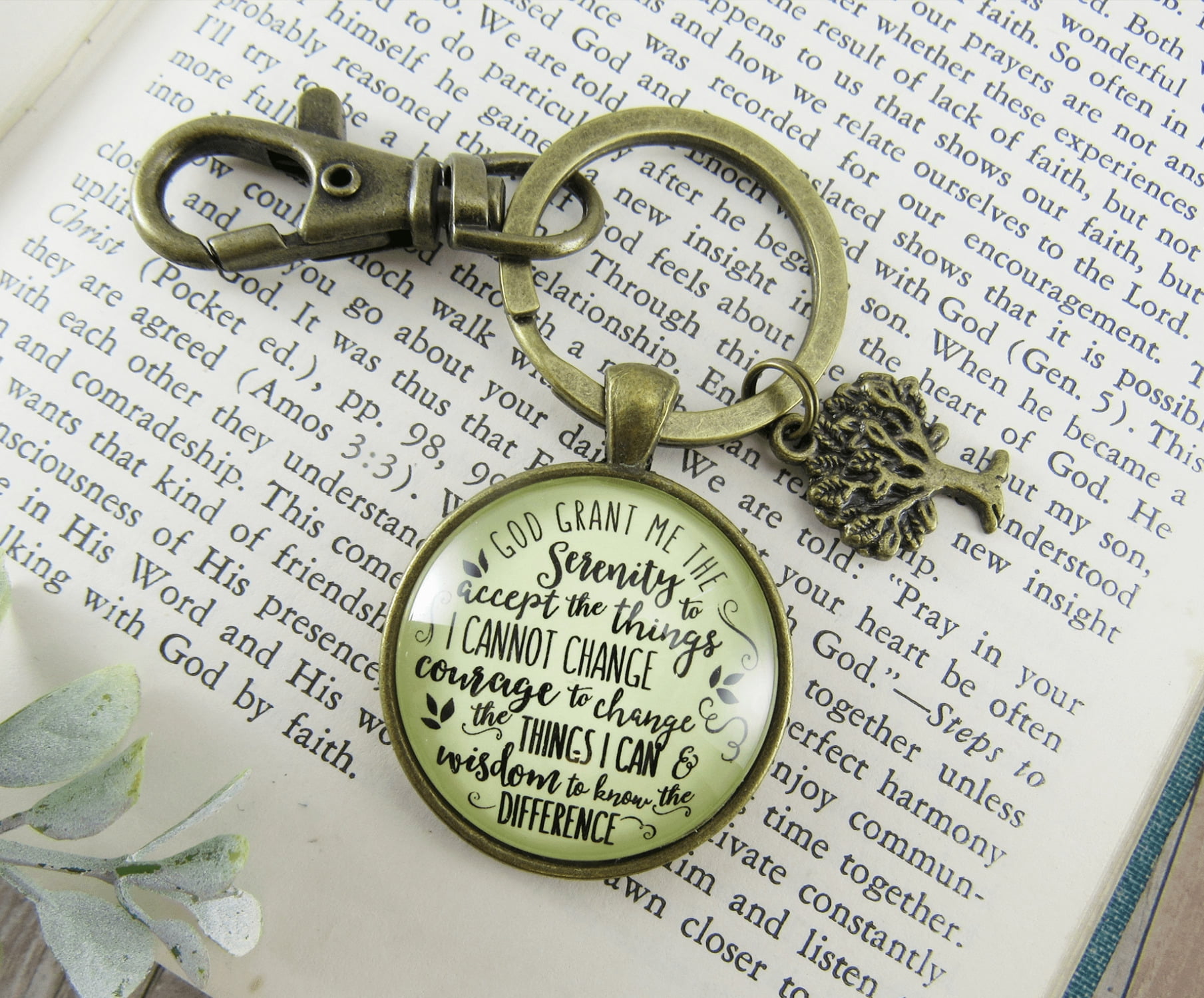 Serenity Prayer Gutsy Goodness Bronze Keychain Jewelry Unisex Adult Tree Charm