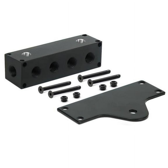 Viair 92827 0.125 in. BSPT - 0.25 in. NPT 8-Port Billet Manifold & Brackets, Black Powder Coated