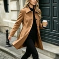 thumbnail image 5 of Women's Mid Length Wool Coat Lapel Collar Long Sleeve Button Front Classic Office Coat, 5 of 8