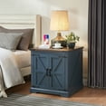 thumbnail image 2 of Rustic Farmhouse End Table with Charging Station - 24" Large Sofa Side Table With Barn Door Design - Square Nightstand Bedside Table with Adjustable Storage Shelf for Living Room or Bedroom,Blue, 2 of 6