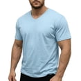 thumbnail image 3 of IAJDKMEK Men's V-Neck Short Sleeve Lightweight T-Shirt — Soft Stretch Top with Breathable Fabric, a Stylish Casual Shirt for Men, Perfect as a Summer Shirt,Light Blue 2XL, 3 of 5