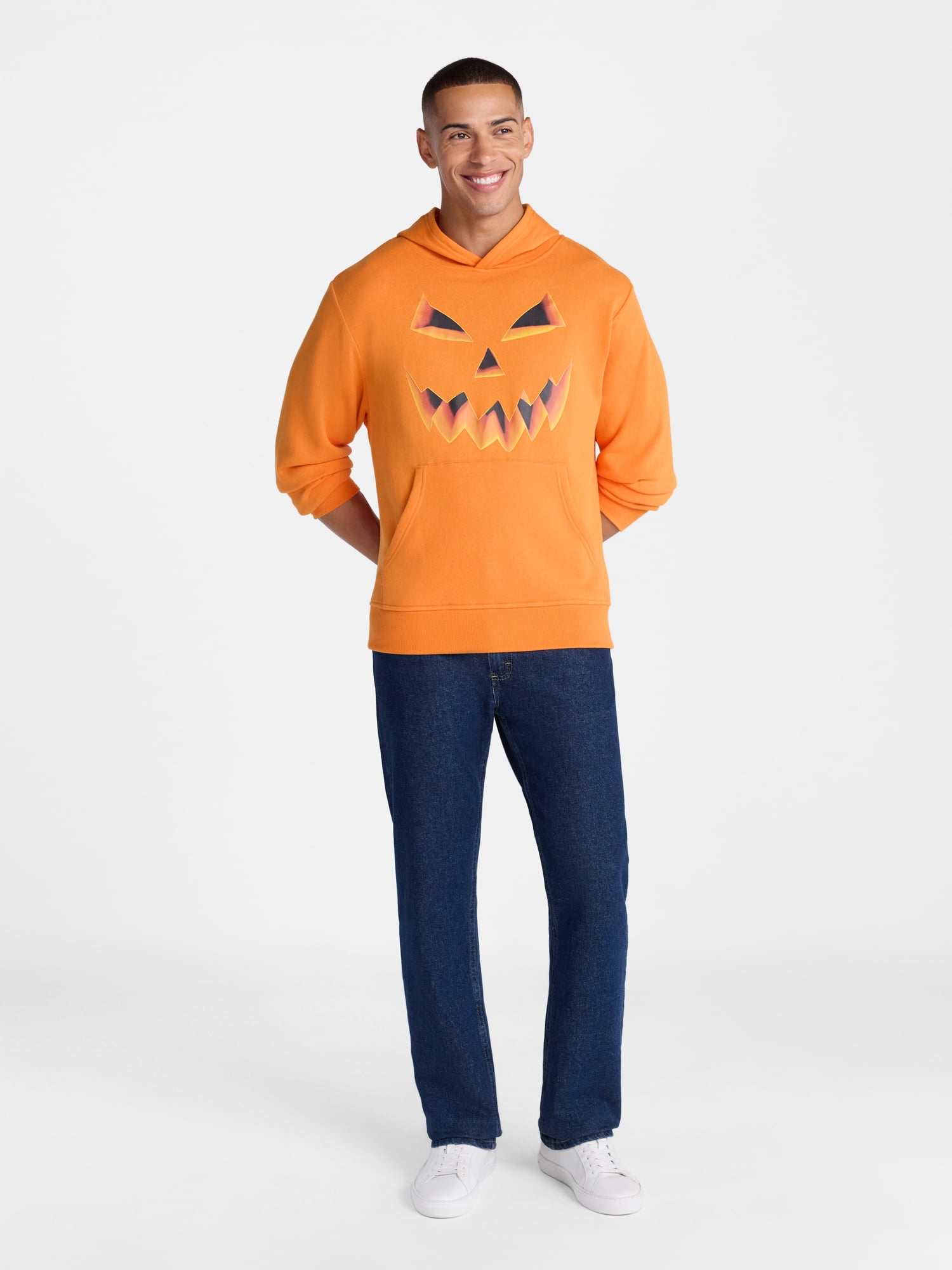 Halloween Oversized Fit Jack O'Lantern Pumpkin Graphic Fleece Hoodie Sweatshirt, Men's Sizes XS-4XLT