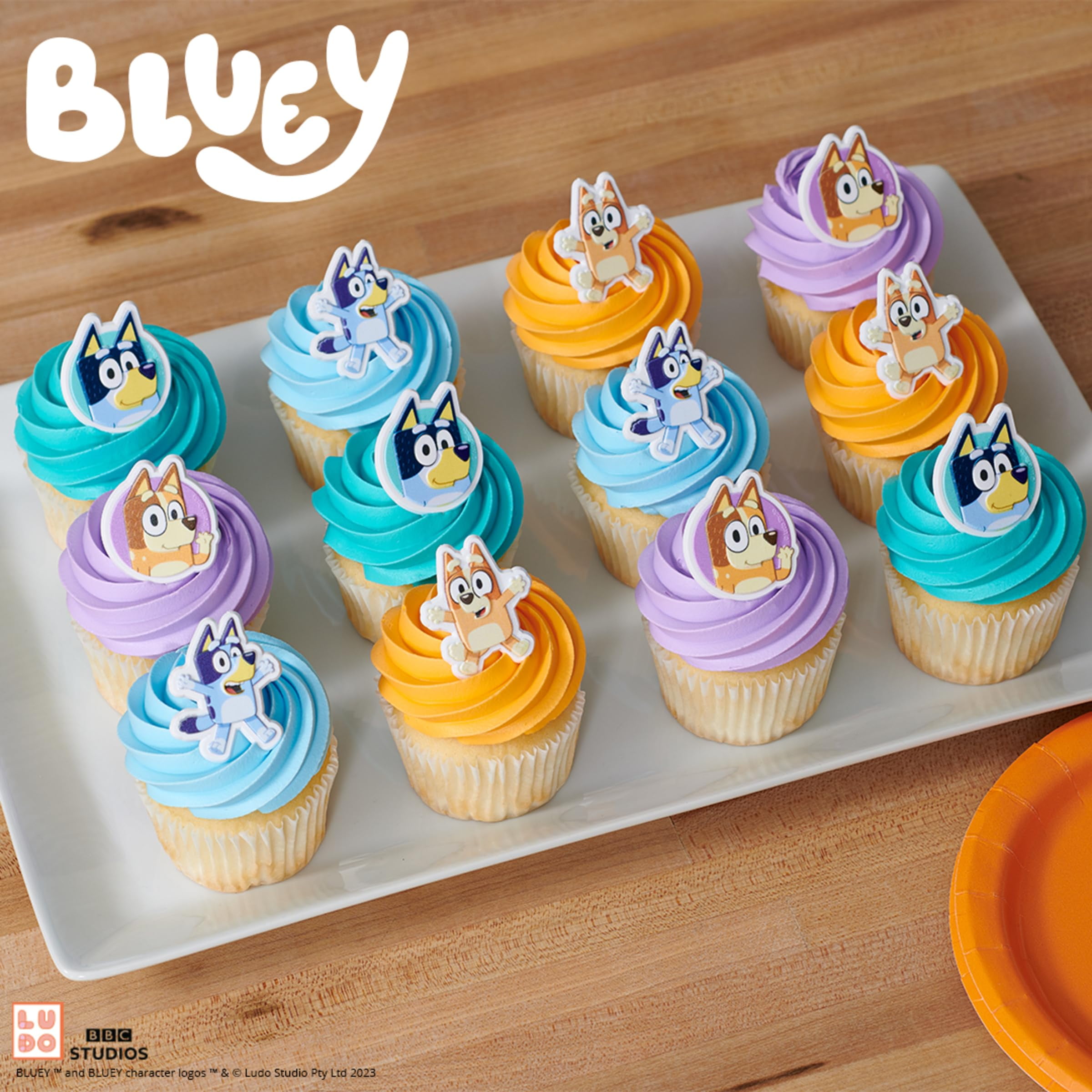 DecoPac Bluey So Much Fun Rings, 24 Cupcake Decorations Featuring Bluey, Bingo, Bandit, and Chilli, 3D Food Safe Cake Toppers  24 Pack