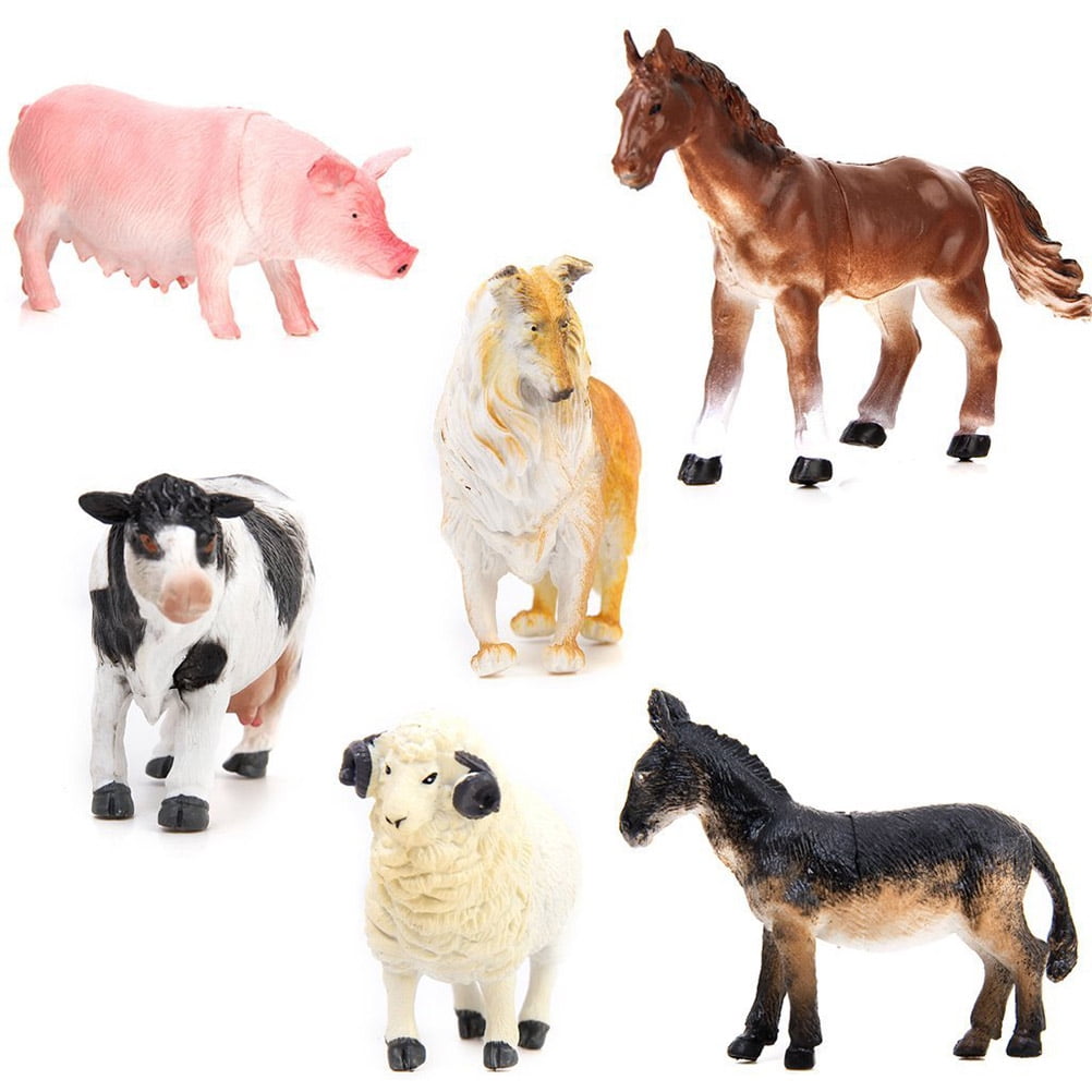 6* Farm Animals Plastic Figures Sheep Cow Horse Dog Pig Model Playset Toys 8*5cm 