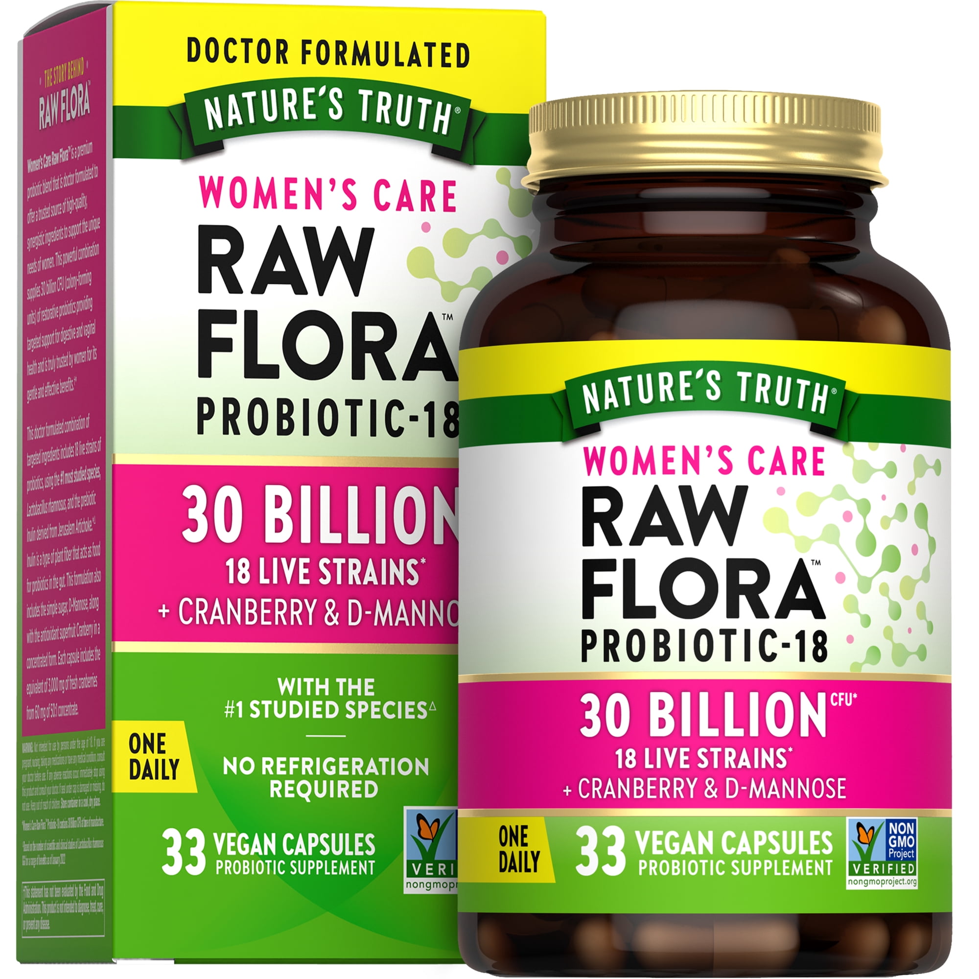 Probiotics for Women | 30 Billion CFU | 33 Capsules | with Cranberry and D-Mannose | by Raw Flora