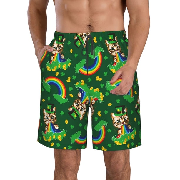 Balery Cat St Patrick's day Traje de Baño Estilo Hawaiano para Hombre, Shorts de Secado Rápido con Bolsillos-X-Large
