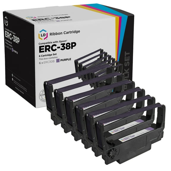 LD Compatible Replacement 6 Pack ERC-38P Purple Ribbon for Epson ERC-38 TM-300A TM-300B TM300