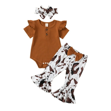 

KI-8jcuD Cute Summer Outfits For Girls Girls Short Sleeve Ribbed Romper Bodysuit Leopard Prints Bell Bottoms Pants Headbands Outfits Sweats For Teen Girls Size 8 Girls Clothes Mom And Toddler Matchi
