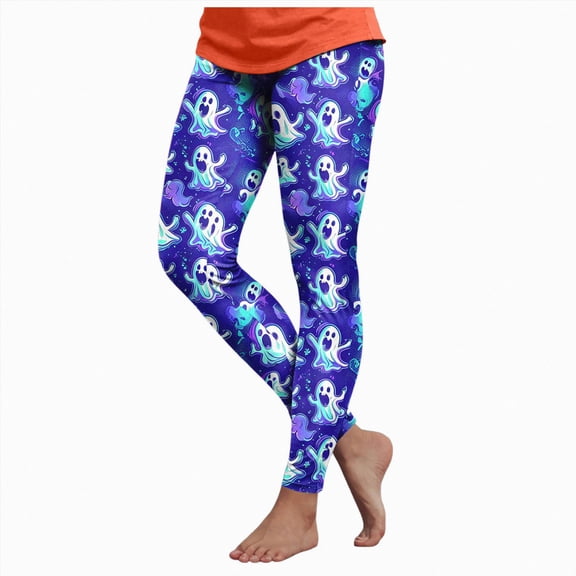 mgoYE Halloween Pajamas Women Pants Cute Pumpkin Ghost Print PJs Bottoms Causal Soft Long Lounge Pants Sleepwear Womens Leggings Size M