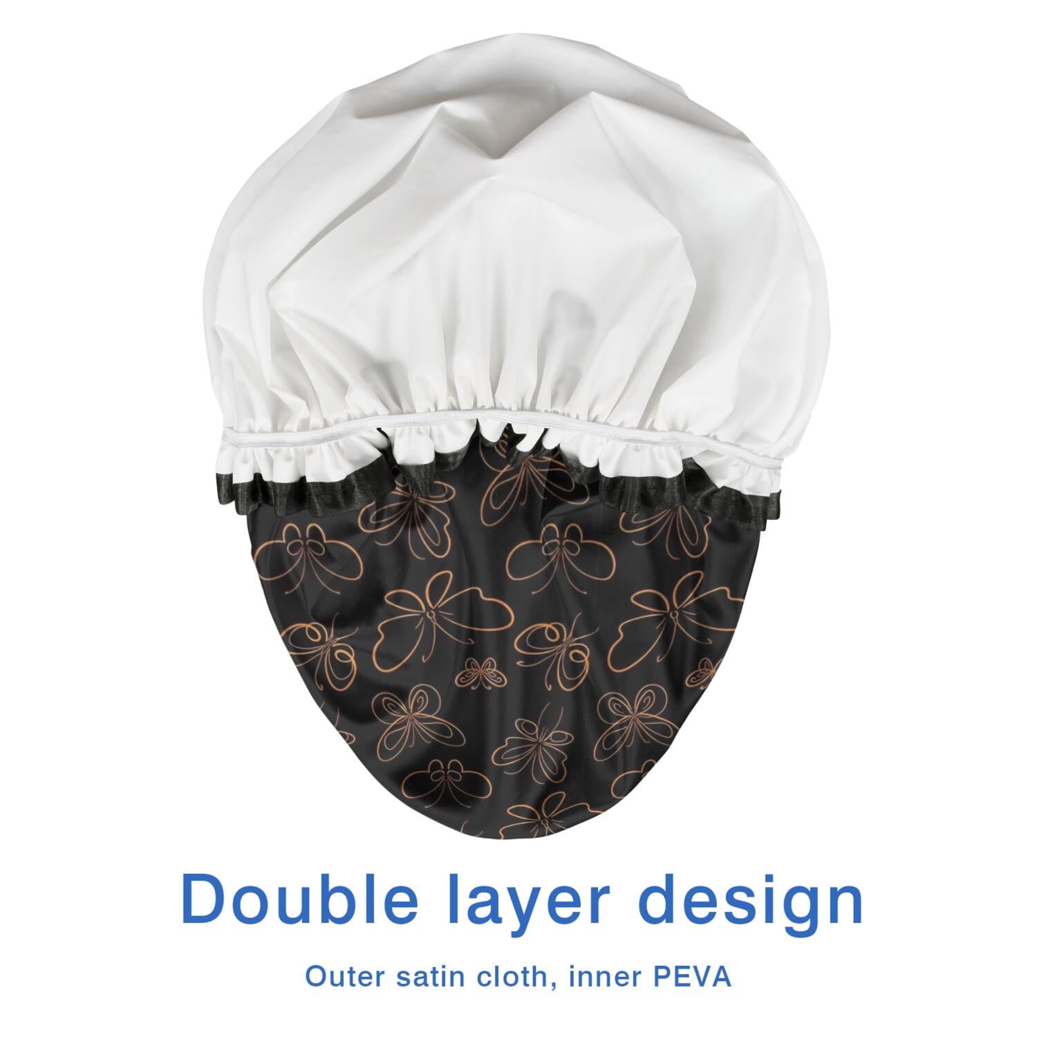 Shower Caps,Black Butterfly Orange Line Pattern Waterproof Shower Cap for Women 4 Pieces,Double Reusable Hair Cover for Shower PEVA Elastic Stretch Hem