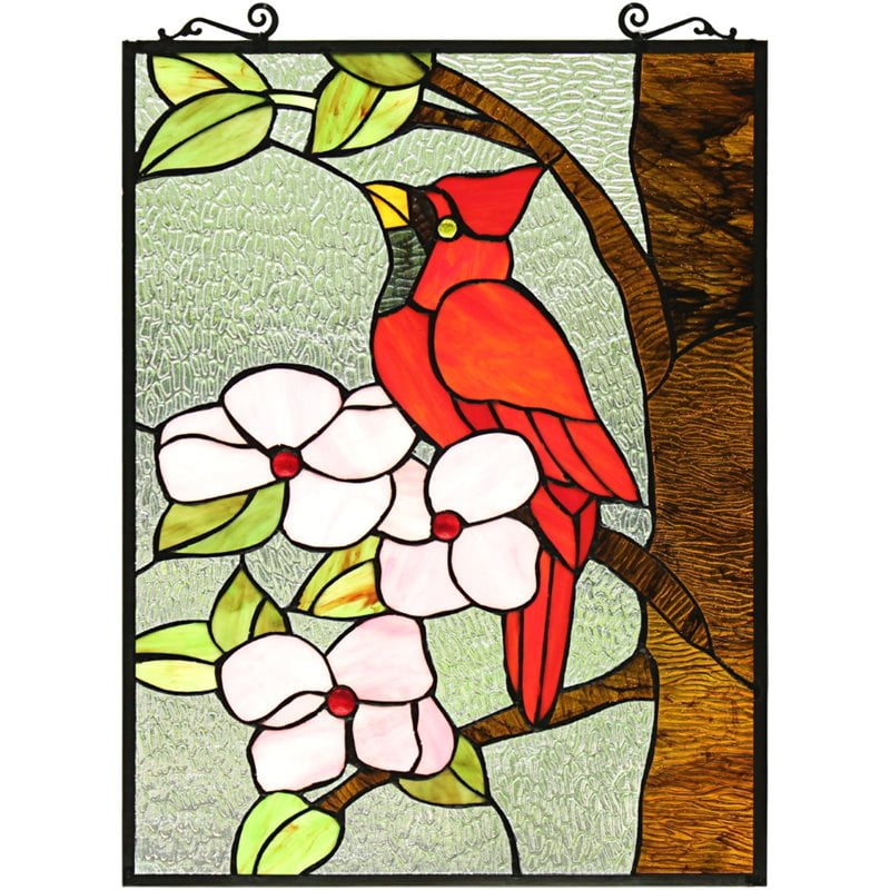 CHLOE Hibiscus Cardinal Tiffany Animal Stained Glass Window Panel 25