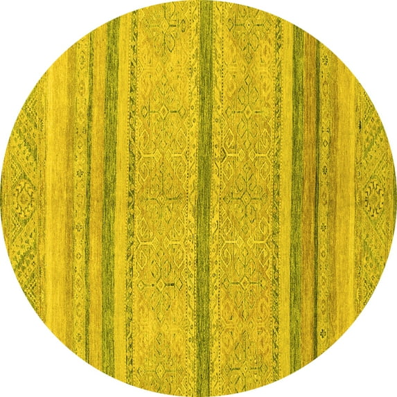 Ahgly Company Indoor Round Abstract Yellow Modern Area Rugs, 5' Round
