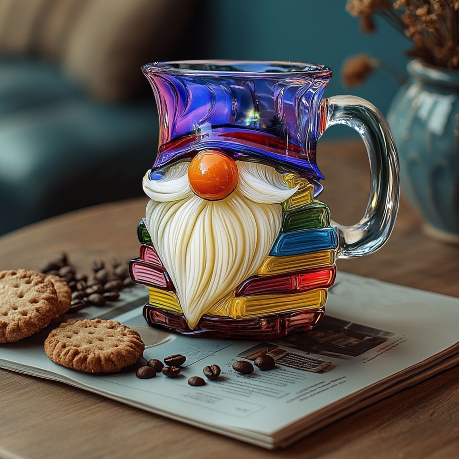 2 Pcs Painted Gnome Book Mug, Unique Books Stack Coffee Cup,Novelty 3D Painted Books Coffee Mug,Unique Gifts for Book Lovers