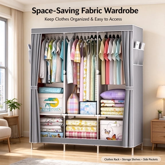 Portable Wardrobe Closet,Portable Closet for Home Bedroom Adult Wardrobe Clothing Rack Shelf Dustproof Non-woven Fabric