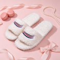 thumbnail image 6 of BOERTEU Women Striped Embroidered Fuzzy Open Toe House Slippers, 6 of 6