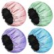 thumbnail image 1 of Shower Cap, 4-Pack Bathing Reusable Shower Caps for Long Hair Women, Double Layers Premium Sumptuous Silky Satin 100% Waterproof Shower Cap Extra Larg, 1 of 4