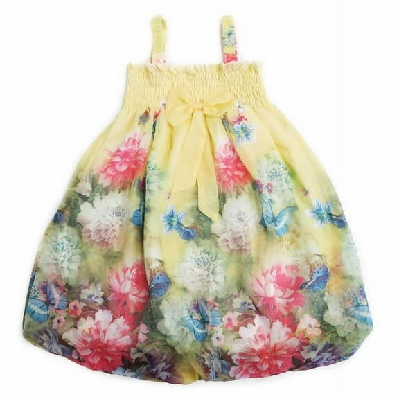 Wenchoice Yellow & Red Floral Bow-Accent Babydoll Dress - Girls L(4-6 Years)
