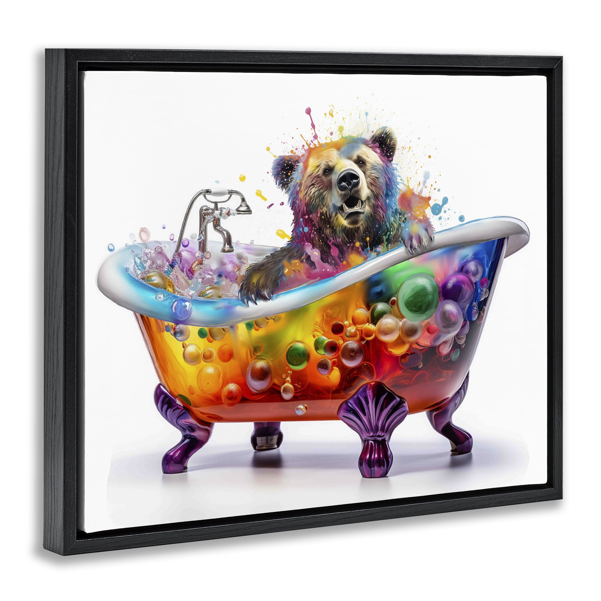 Stupell Industries Modern Bold Bubble Bath Typography Painting Black Floater Framed Canvas Art Print Wall Art, 21 x 17