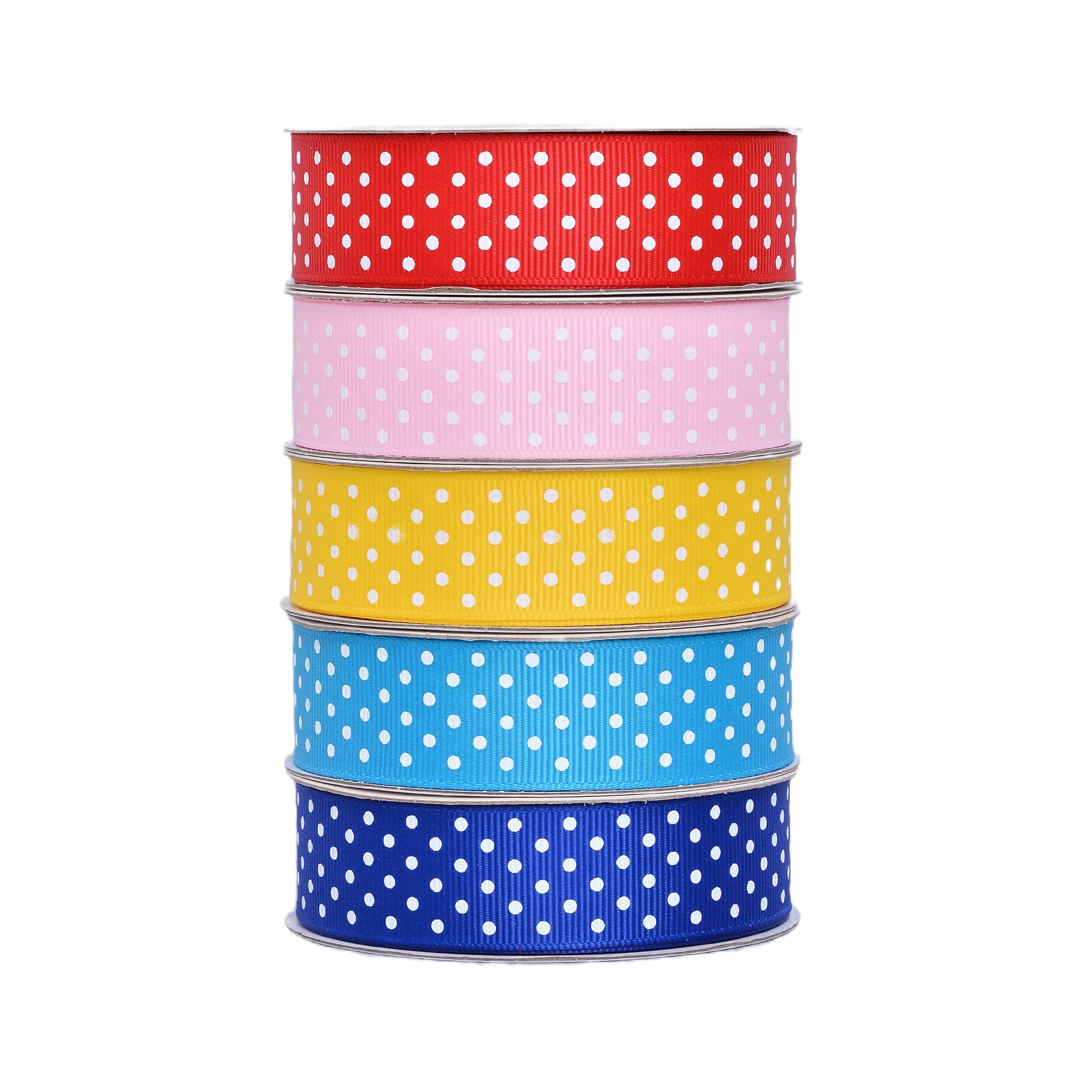 Gwen Studios 7/8" Pink with White Dots Grosgrain Ribbon, 3 Yards