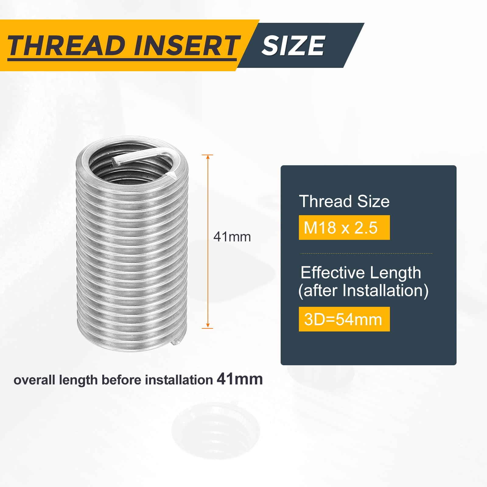 Uxcell 10pcs Wire Thread Inserts M18 x 2.5 x 3D Metric Helical Threaded Sleeve