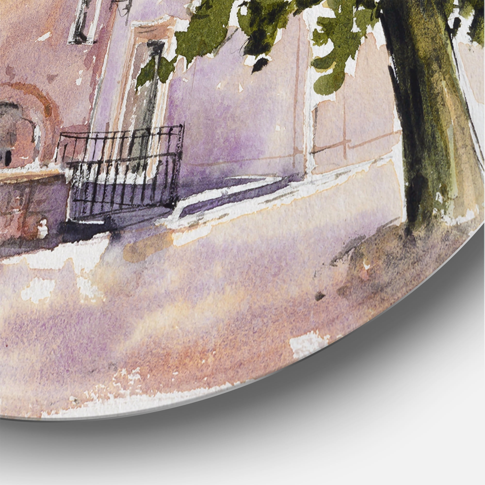 Designart 'People At Rustic Church In The Village' Country Circle Metal Wall Art 36x36 - Disc of 36