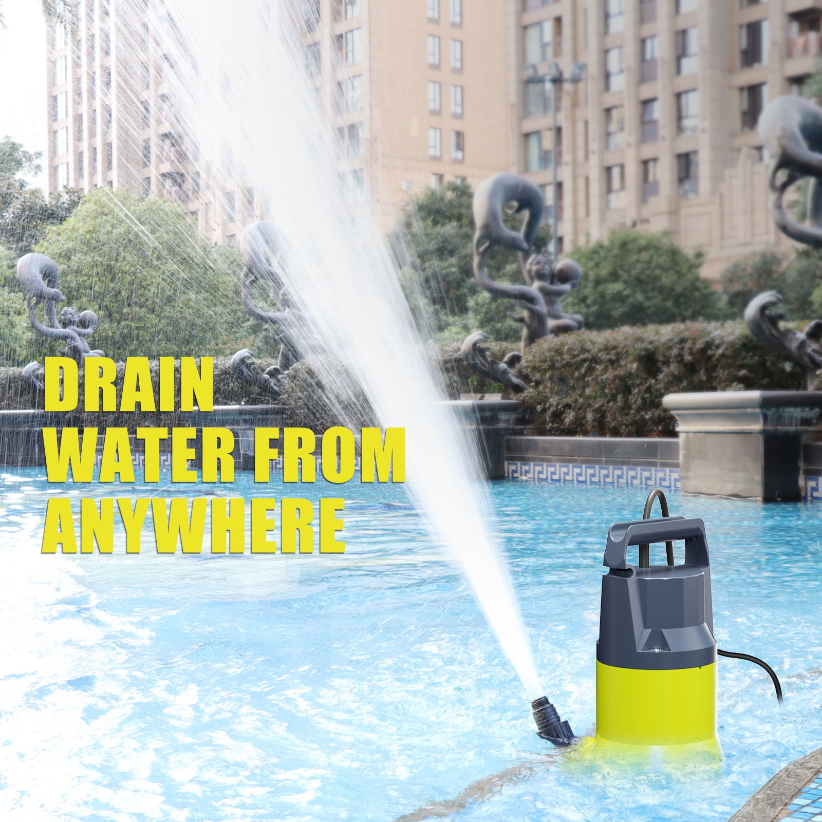Sump Pump Submersible Water Pump 1.5HP 5500GPH Portable Water Transfer Draining Pump Utility Pumps for Pool Basement Hot Tub Garden with Adapters