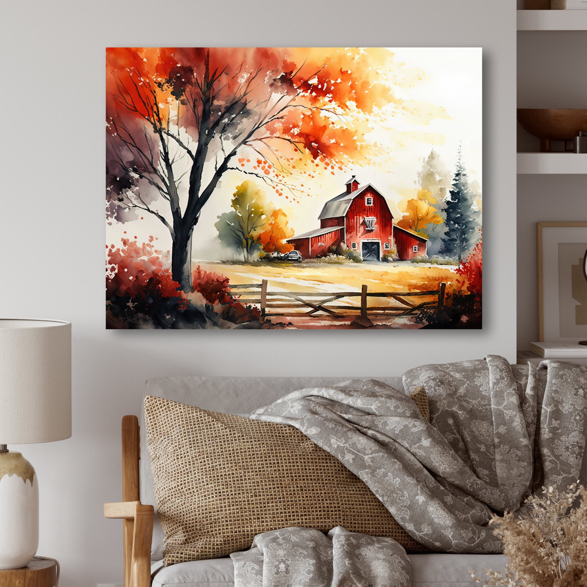 Designart Calm Red Barn In Spring V Canvas Wall Art