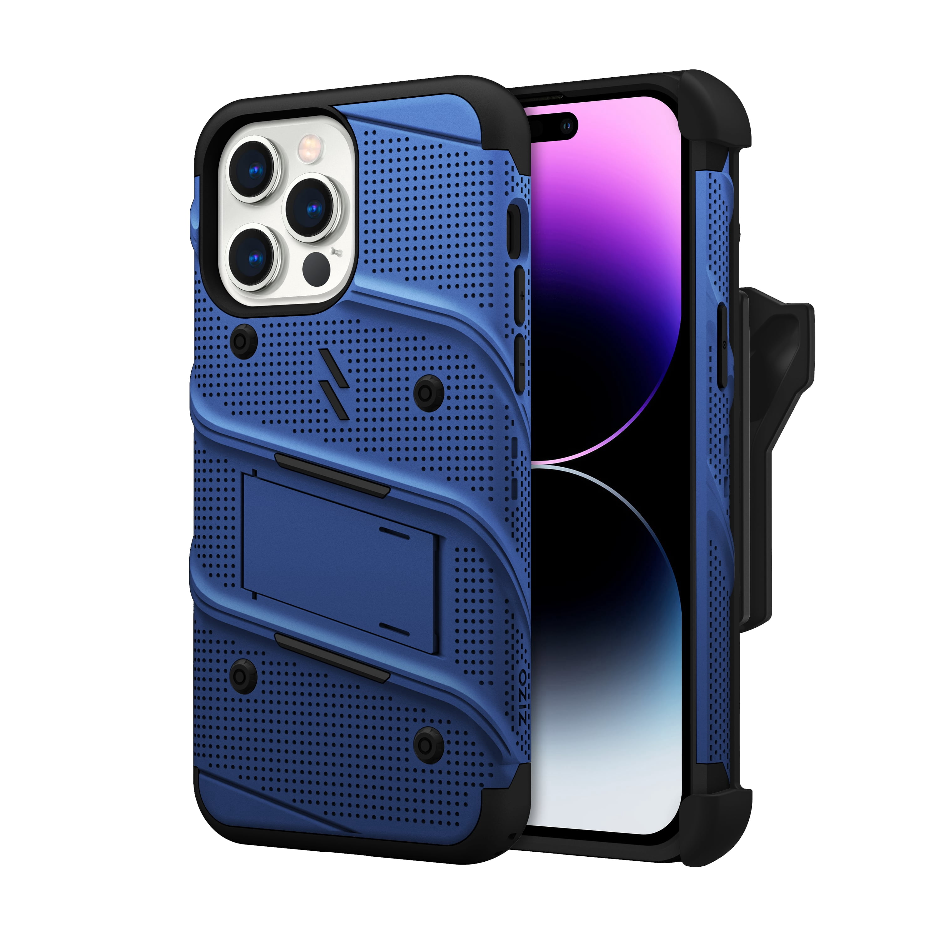 ZIZO BOLT Bundle for iPhone 14 Pro Max (6.7) Case with Screen Protector Kickstand Holster Lanyard - Blue