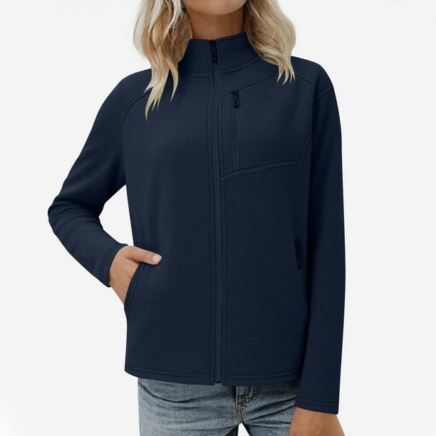 Chaquetas y abrigos casuales sin capucha de manga larga para mujer Chaqueta polar de manga larga Abrigo casual con cremallera y bolsillo Abrigo de mujer