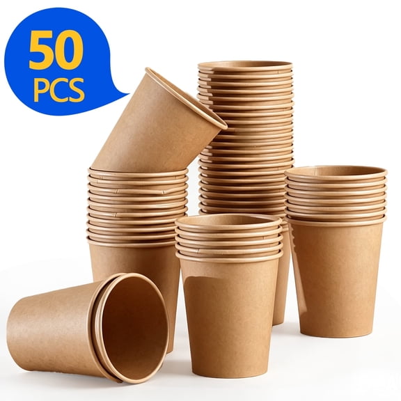 50 Pack Unbleached Kraft Paper Coffee Cups, 12 Ounce Disposable Drink Cups Without Lids, Thick Leakproof Cups for Hot and Cold Drinks, Travel Party Use