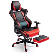 WQSLHX Gaming Chair with Massage and Footrest, Swivel Reclinable Gamer Chair with Armrest, Height Adjustable Computer Chair, Racing Style Office Chair for Adults (Red and Black)