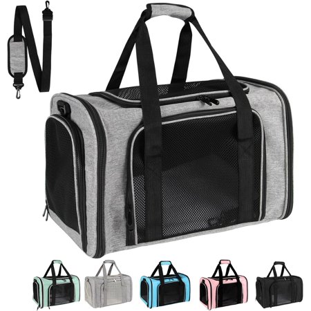 Dog Cat Carrier Pet Carriers for Small Medium Large Cats Dogs Carrier Soft Sided Small Puppy Dog Carrier Portable Foldable Airline Approved Dog Cat Travel Carrier Grey Black L