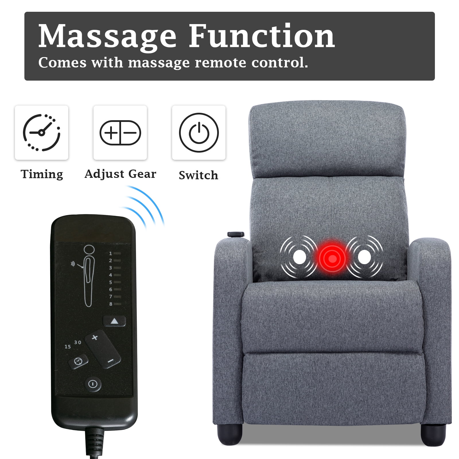 Bonzy Home Electric Recliner Chair with Massage Function, Grey, 2pcs