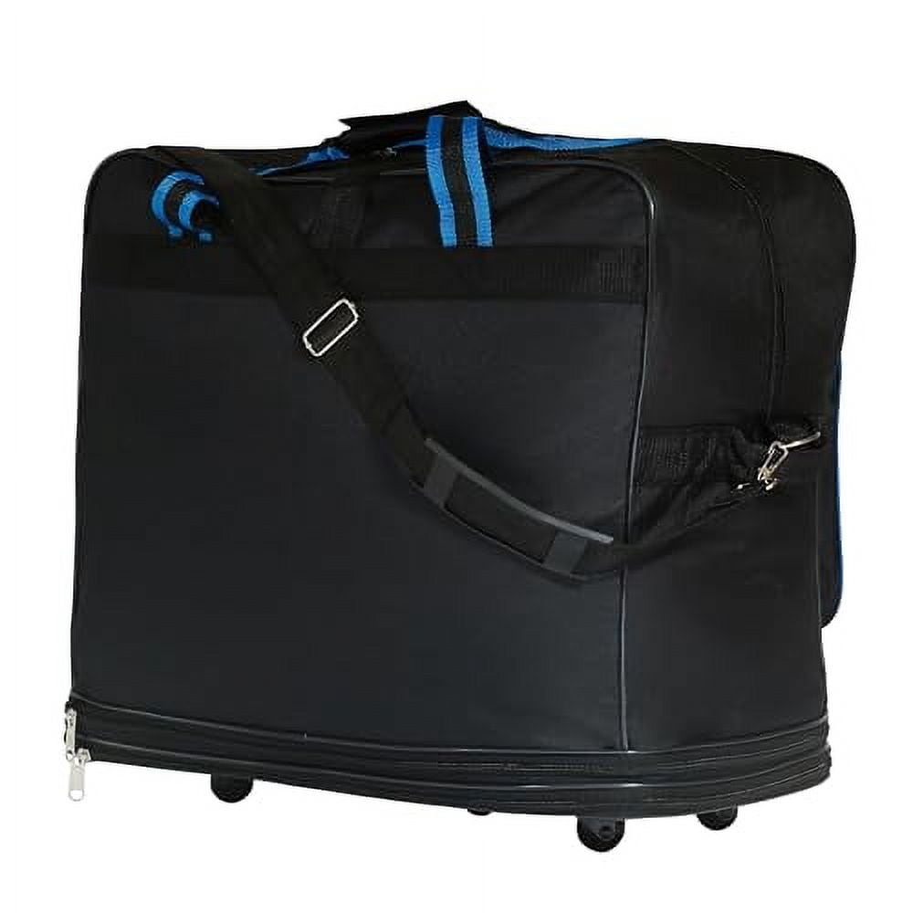 36"" Rolling Wheeled Expandable Duffel Bag Spinner Suitcase Luggage, Black with Blue Trim