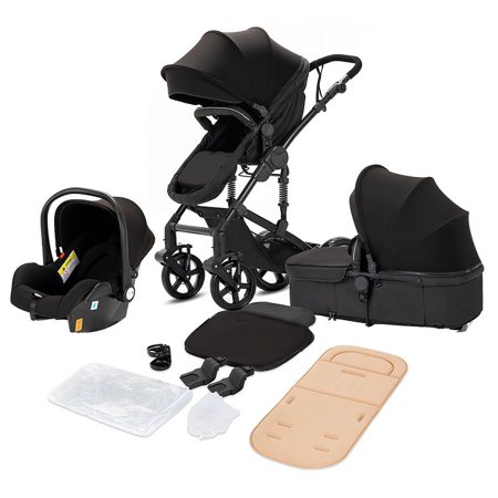 Magiczc Stroller 3-in-1 Travel System with Bassinet and carrycot, Convenient Folding,Unisex,Black