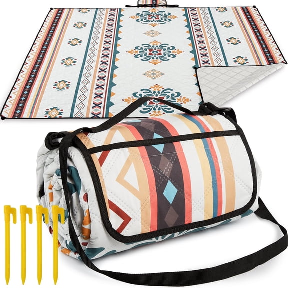 Extra Large Waterproof Outdoor Picnic Blanket, 80"x80", Bohemian Pattern