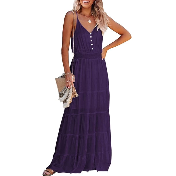 Vestido Maxi PRETTYGARDEN Morado Sin Mangas con Tirantes Finos Talla L