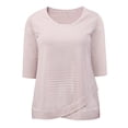 thumbnail image 4 of Women's Plus 3/4 Sleeve Striped Loose Casual Tunic Top Scoop Neck High Low Hem Blouse 1X Pink, 4 of 6