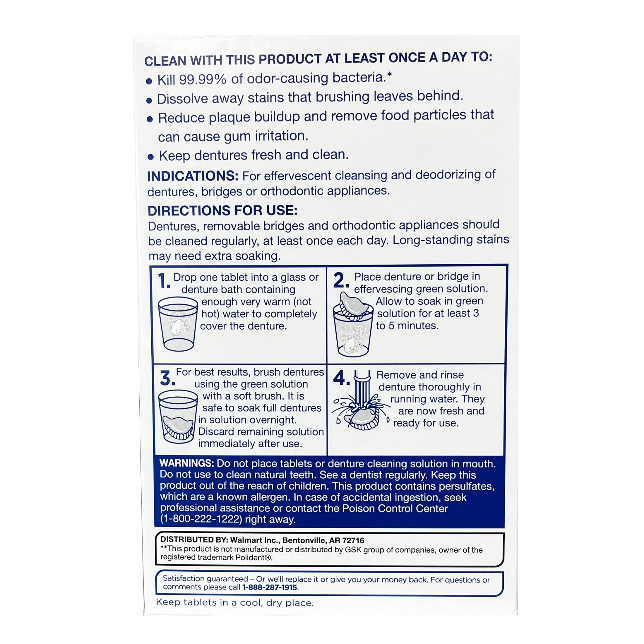 Equate Mint Fresh Effervescent Antibacterial Denture Cleanser Tablets, 84 Count