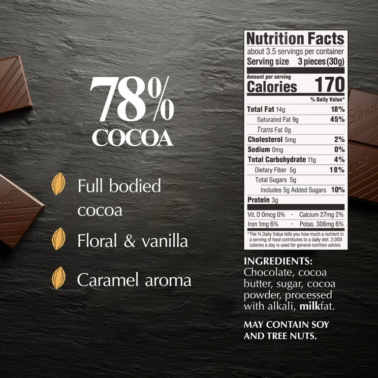 Lindt EXCELLENCE 78% Cocoa Dark Chocolate Candy Bar, 3.5 oz. Bar
