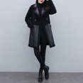 thumbnail image 4 of Autumn Winter Women Jacket Thickened Plush Faux Leather Patchwork Mid Length Plus Size Patch Pockets Double-breasted Turn-down Collar Overcoat, 4 of 7