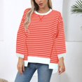 thumbnail image 3 of hxobax Striped Oversized Sweatshirt for Women Fall Colorblock Crewneck Pullover Tops Quilted Sweater, 3 of 6