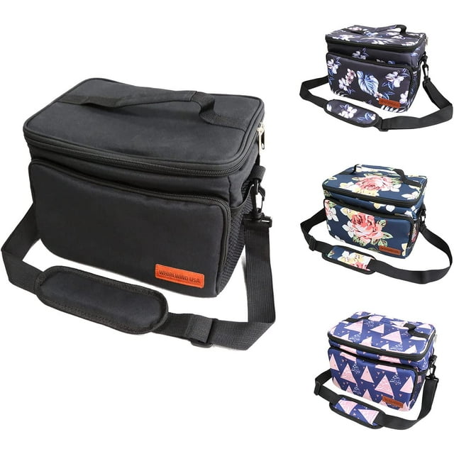 Insulated Lunch Bag for Men Women, Leakproof Reusable Insulated Lunch Bag with Adjustable Shoulder Strap Durable Waterproof Picnic Box for Work School Outdoor Freezable Lunch Container Bag-Pure Black