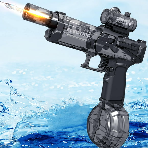 Pistola de agua eléctrica AUKTWE con flash de 8 a 10 m de alcance, negra