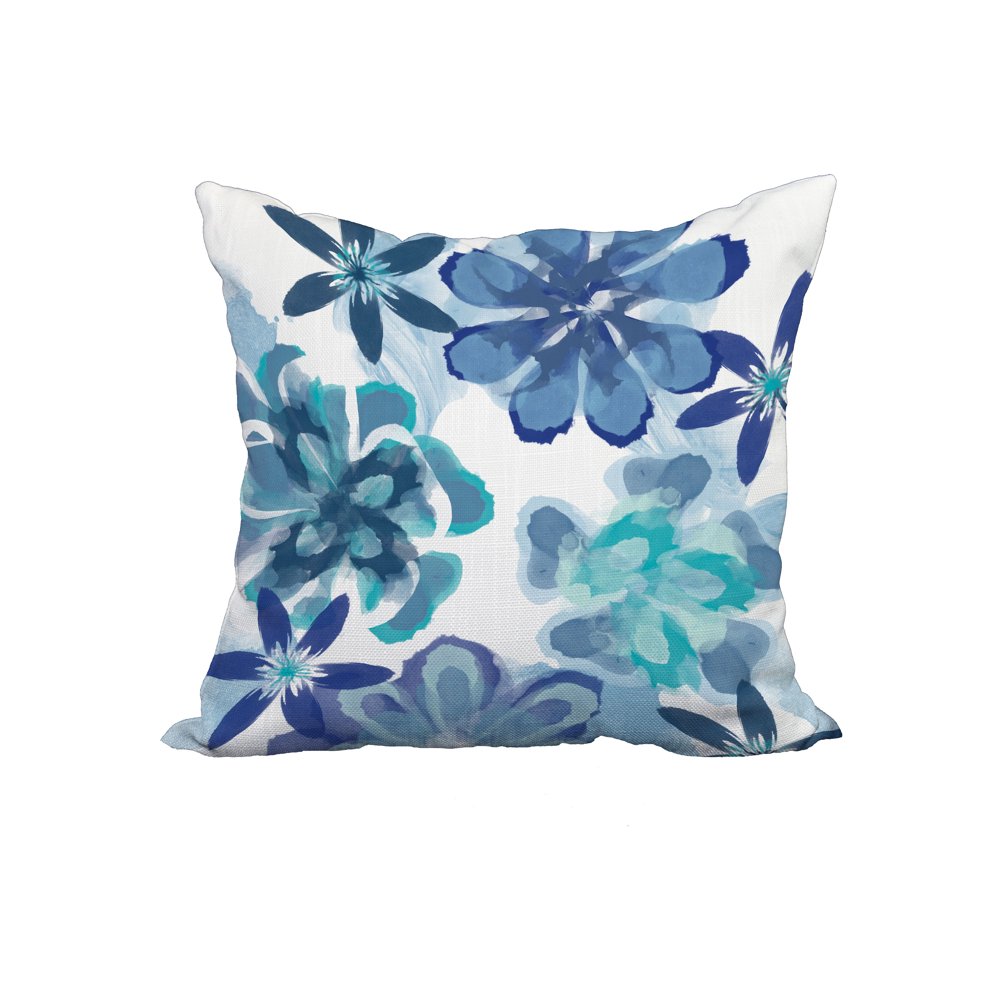 20 x 20 Inch Ani Blue Floral Print Decorative Polyester Throw Pillow
